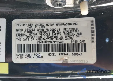 2010 Toyota Corolla Le из США, поврежденный, VIN 1NXBU4EE9AZ289426